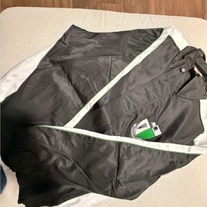 Black and White Windbreaker with Green Accents